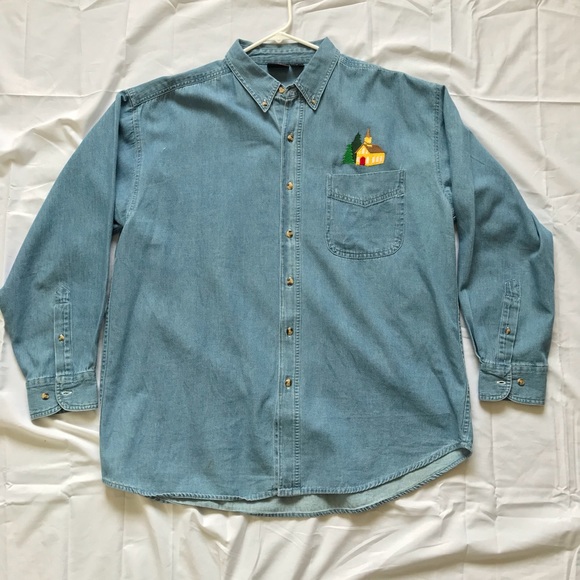 Vintage Rare Denim Jean Rooster Button Down Shirt - Picture 2 of 2